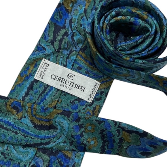 CERRUTI 1881 Blue/Green Paisley Silk LUXURY Tie FRANCE - Picture 3 of 4